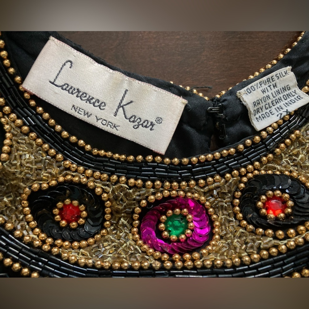 Vintage 80s beaded blouse Lawrence Kazar black Size Large - Picture 6 of 8
